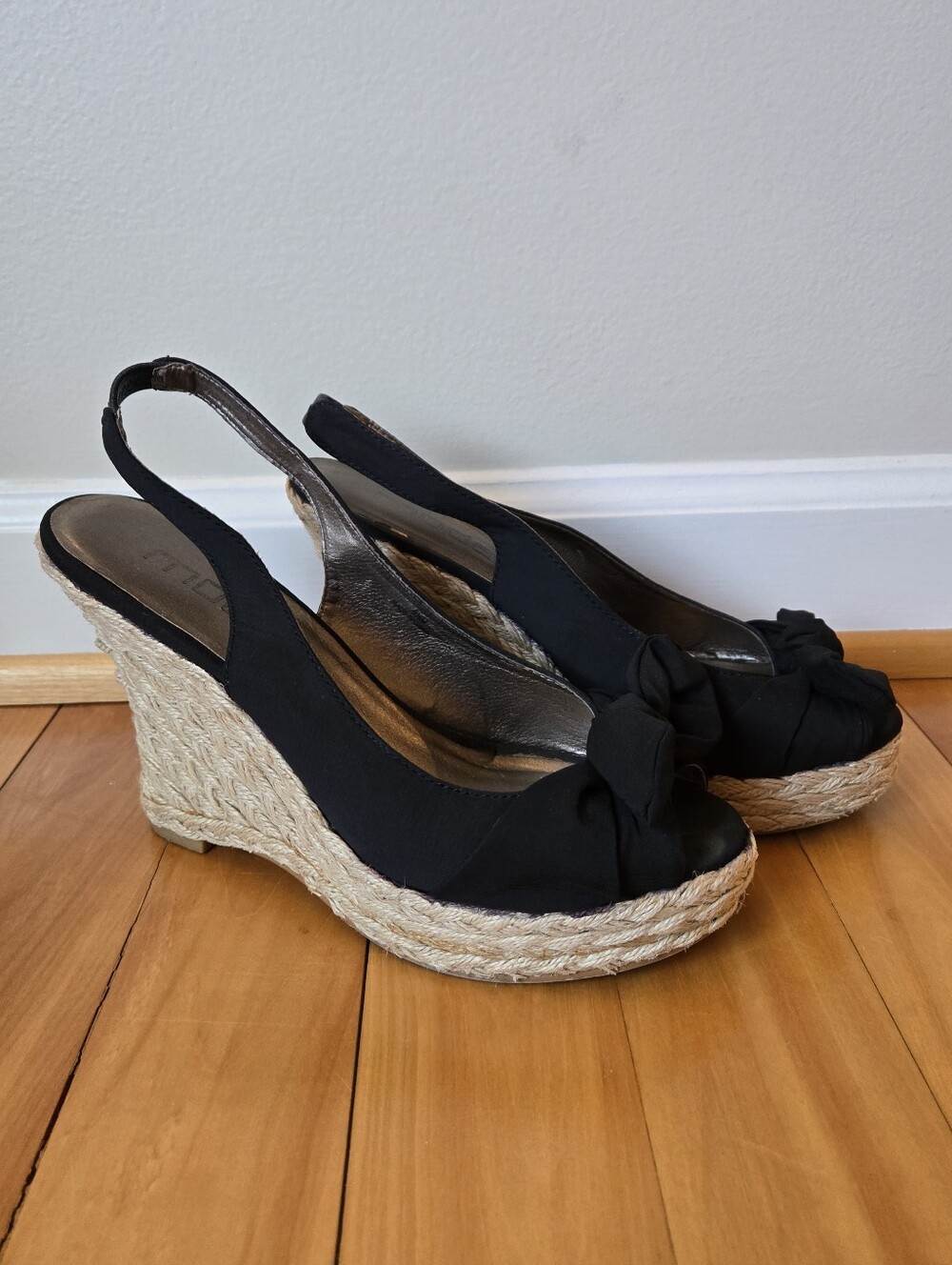 Black Espadrille Wedge Slingback Heels